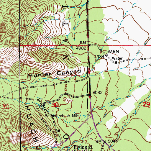 Topographic Map of Hunters Corral, AZ