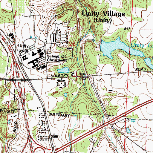 Topographic Map of Unity Village Natural Bridge, MO