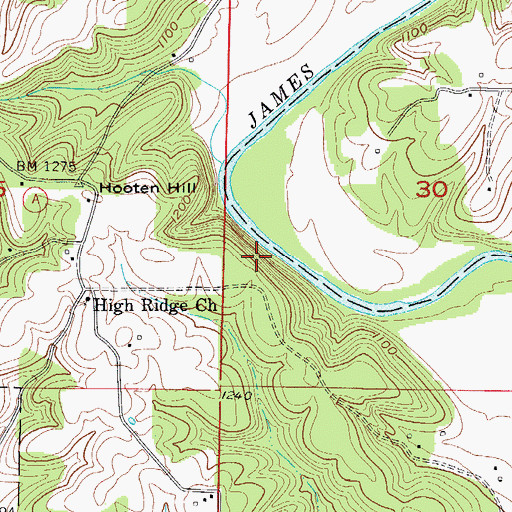 Topographic Map of Hootentown Natural Arch, MO