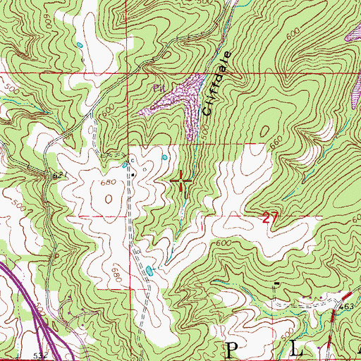 Topographic Map of Cliffdale Hollow Natural Bridge, MO