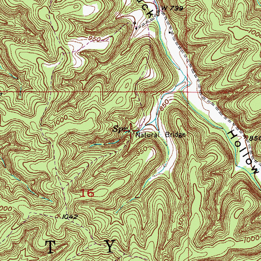 Topographic Map of Kaintuck Hollow Natural Bridge, MO