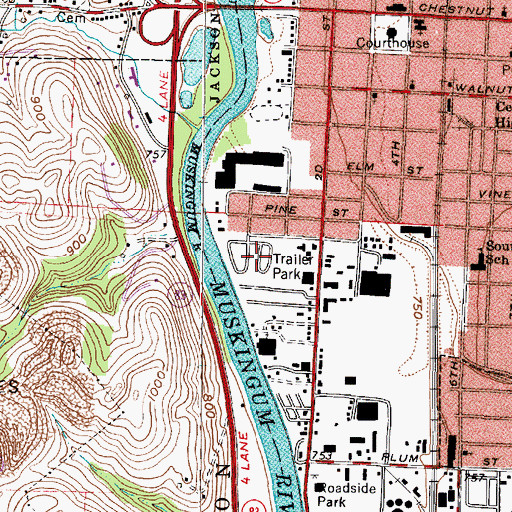 Topographic Map of Downtown Mobile Village, OH