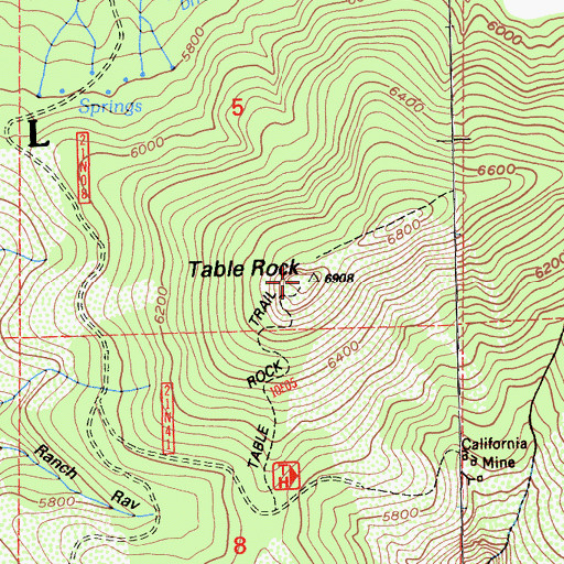Topographic Map of Table Rock, CA