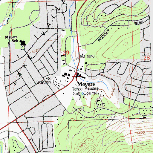 Topographic Map of Tahoe Paradise Junior College, CA