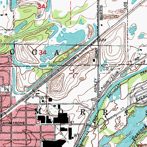 Topographic Map of Morris City Landfill, IL