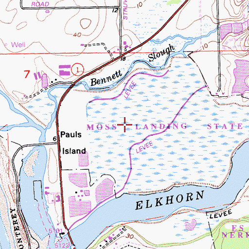 Topographic Map of Monterey Bay Salt Works, CA