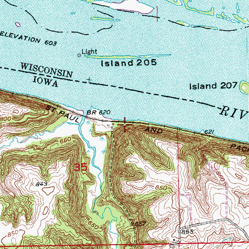 Topographic Map of Finley Landing Post Light, IA