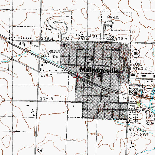 Topographic Map of Milledgeville Farmers Elevator, IL