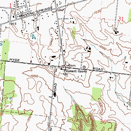 Topographic Map of Pleasant Grove Cemetery, OH