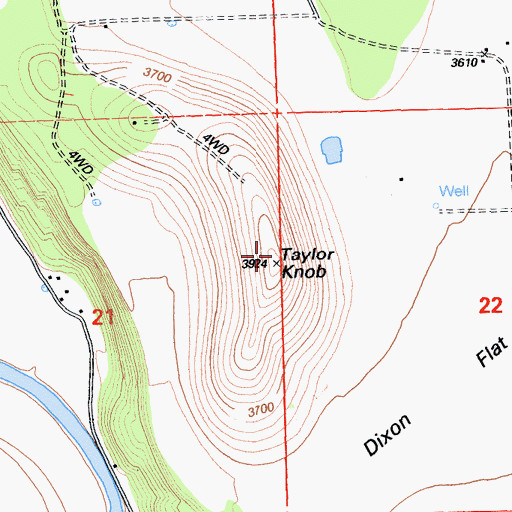 Topographic Map of Taylor Knob, CA