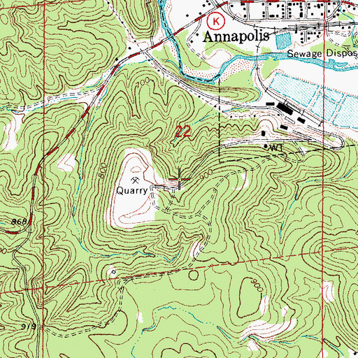 Topographic Map of International Speciality Products Minerals Annapolis Quarry, MO