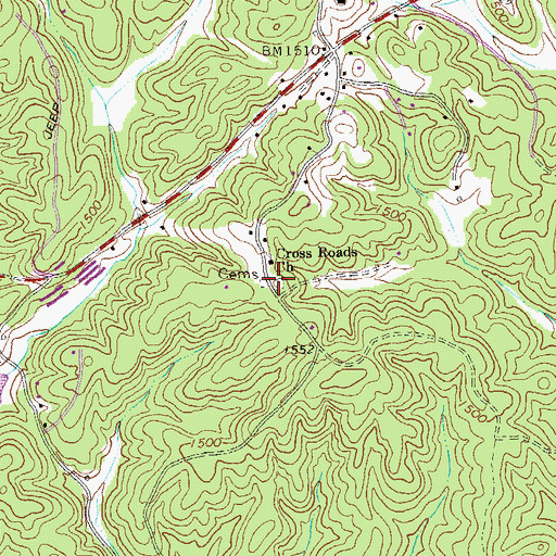 Topographic Map of Crossroads Baptist Church Cemetery, GA