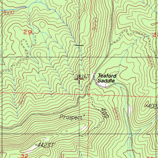 Topographic Map of Teaford Saddle, CA