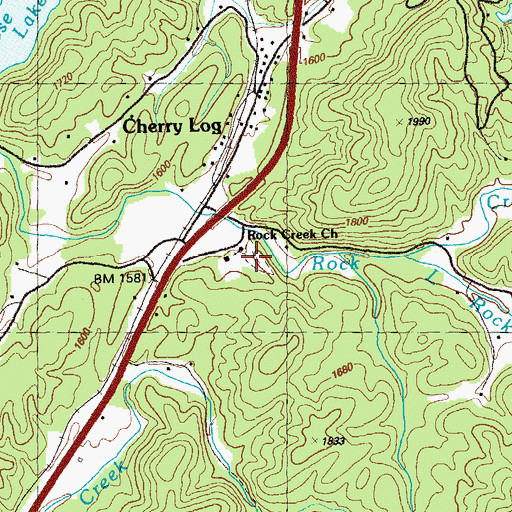 Topographic Map of Rock Creek Baptist Church Cemetery, GA