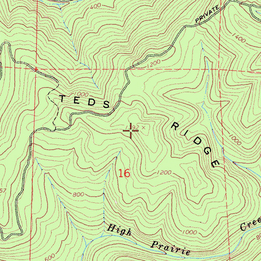 Topographic Map of Teds Ridge, CA