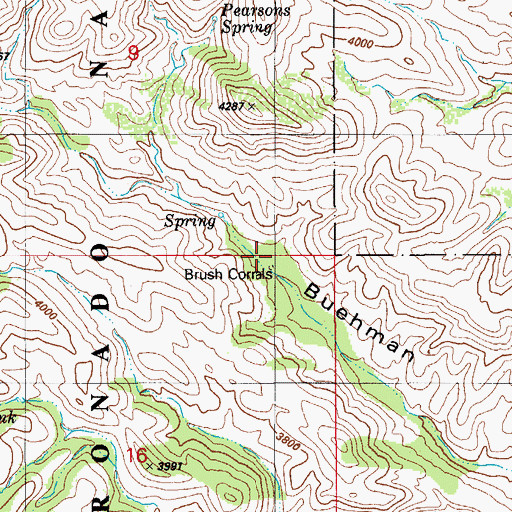 Topographic Map of Brush Corrals, AZ
