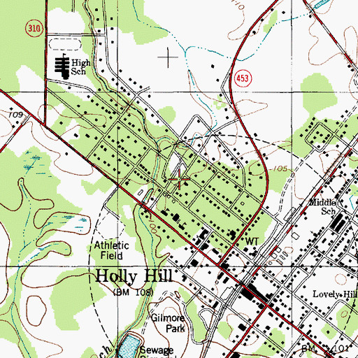 Topographic Map of Holly Cemetery, SC