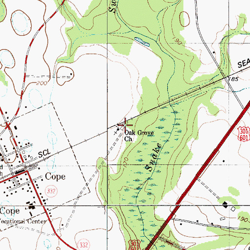 Topographic Map of Oak Grove Baptist Church Cemetery, SC