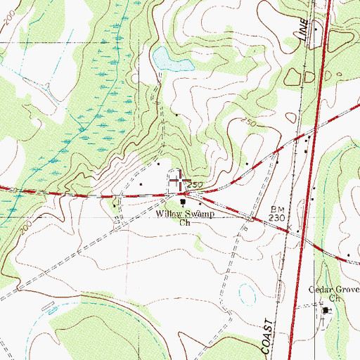 Topographic Map of Willow Swamp Baptist Church Cemetery, SC