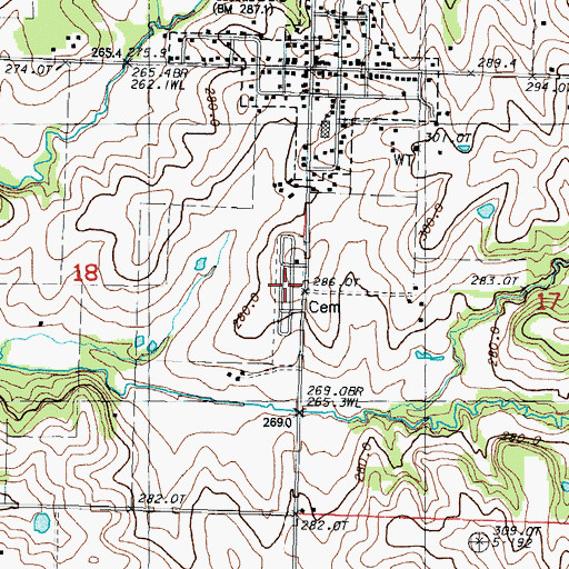 Topographic Map of Fillmore Cemetery, MO