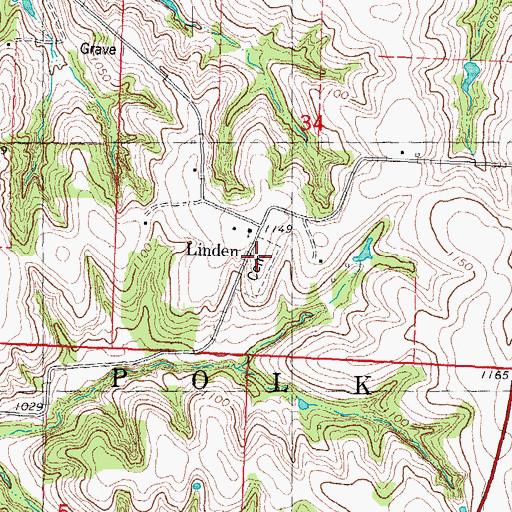 Topographic Map of Linden Cemetery, MO