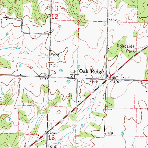 Topographic Map of Oak Ridge Cemetery, MO
