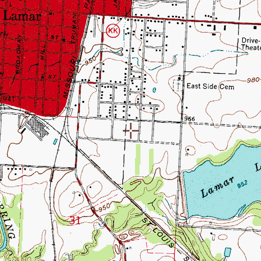 Topographic Map of Memory Gardens Cemetery, MO