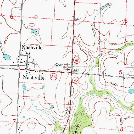 Topographic Map of Nashville Cemetery, MO
