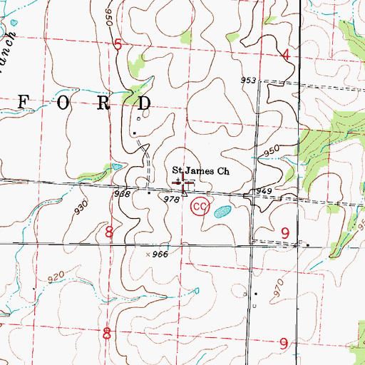 Topographic Map of Saint James Cemetery, MO