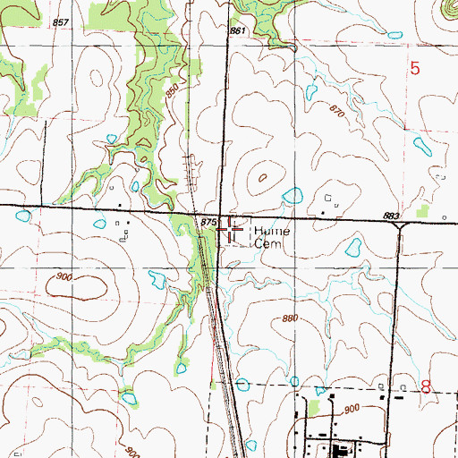 Topographic Map of Hume Cemetery, MO