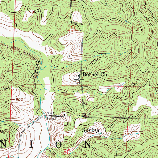 Topographic Map of Bethel Campground Cemetery, MO