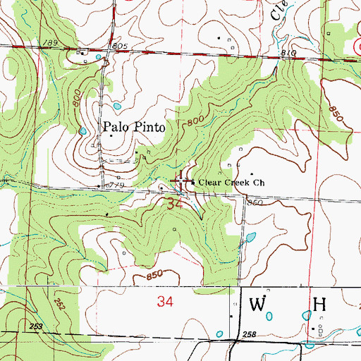 Topographic Map of Clear Creek Cemetery, MO