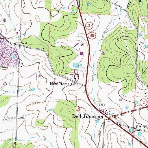 Topographic Map of New Home Cemetery, MO