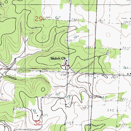 Topographic Map of Shiloh Cemetery, MO
