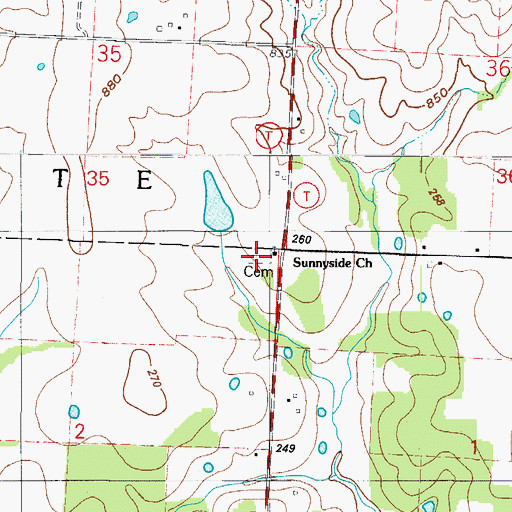 Topographic Map of Sunnyside Cemetery, MO