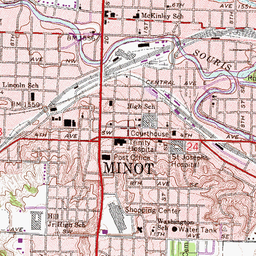 Topographic Map of All Saints Episcopal Church, ND