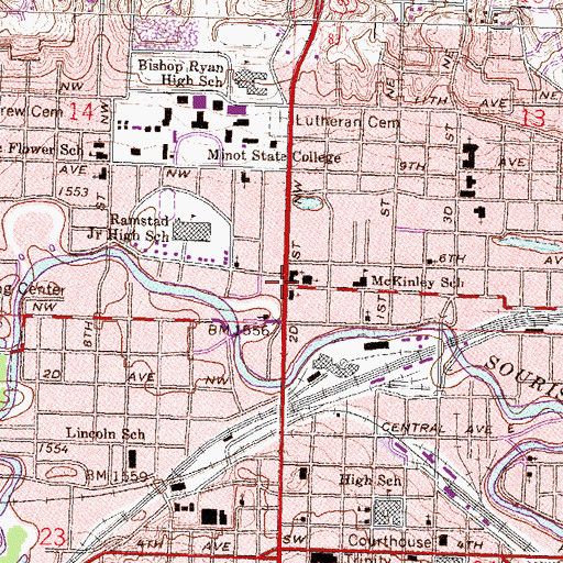 Topographic Map of First Lutheran Church, ND