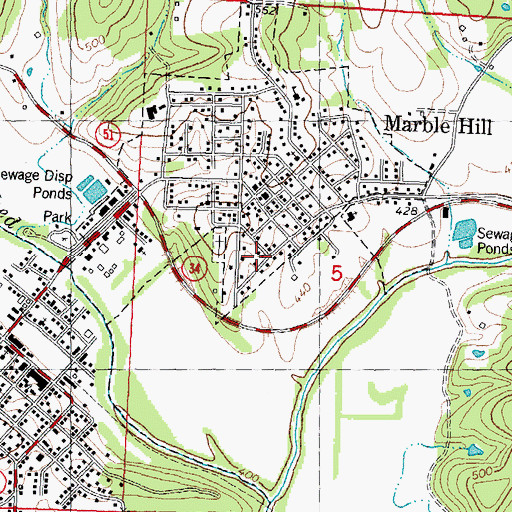 Topographic Map of Marble Hill Cemetery, MO