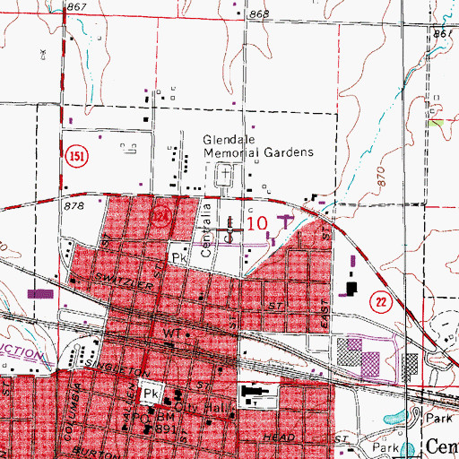 Topographic Map of Centralia Cemetery, MO