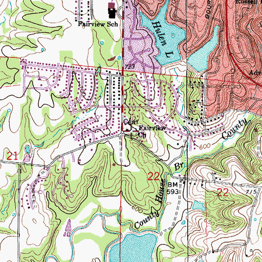 Topographic Map of Fairview Cemetery, MO