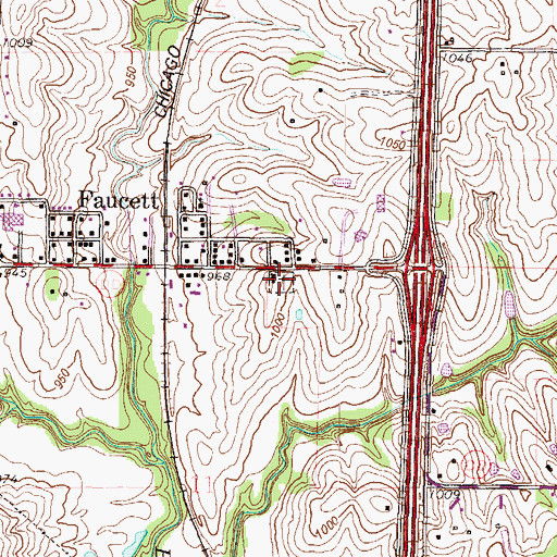 Topographic Map of Faucett Cemetery, MO