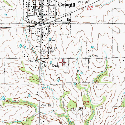 Topographic Map of Cowgill Cemetery, MO