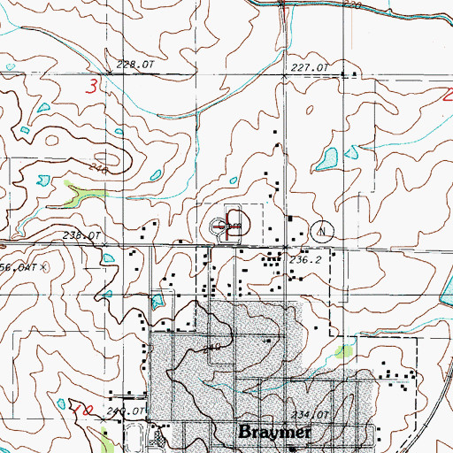 Topographic Map of Braymer Evergreen Cemetery, MO