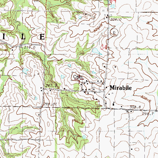 Topographic Map of Mirabile Cemetery, MO