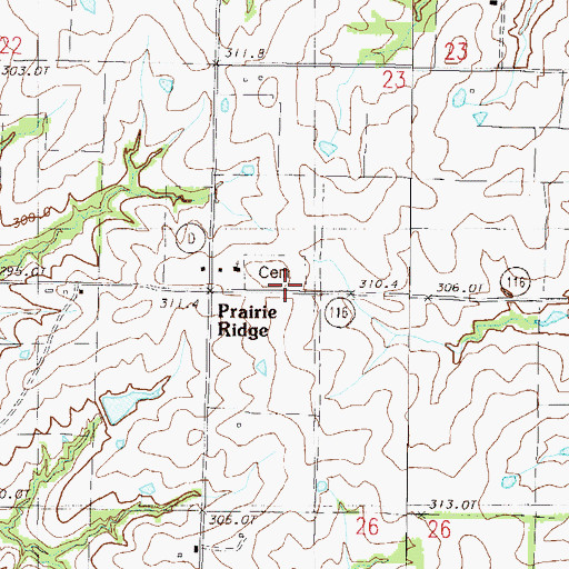 Topographic Map of Prairie Ridge Cemetery, MO