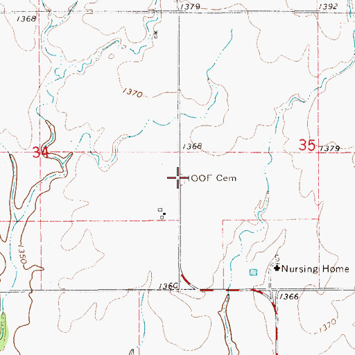 Topographic Map of Carmen Independent Order of Odd Fellows Cemetery, OK