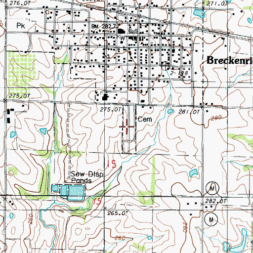 Topographic Map of Rose Hill Cemetery, MO