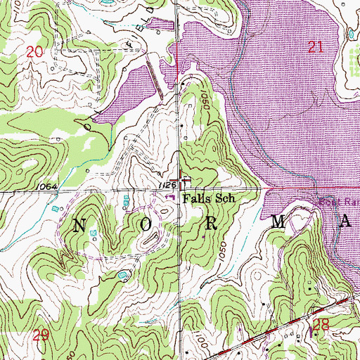 Topographic Map of Falls Cemetery, OK