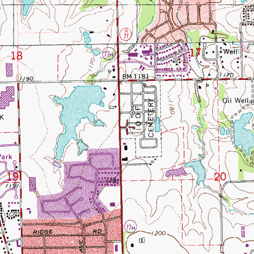 Topographic Map of Independent Order of Odd Fellows Cemetery, OK