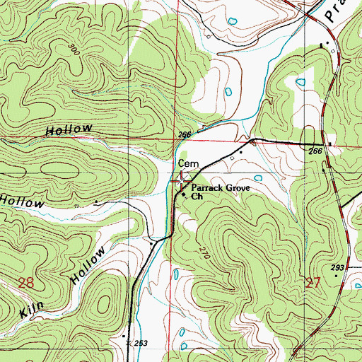 Topographic Map of Parrack Grove Cemetery, MO